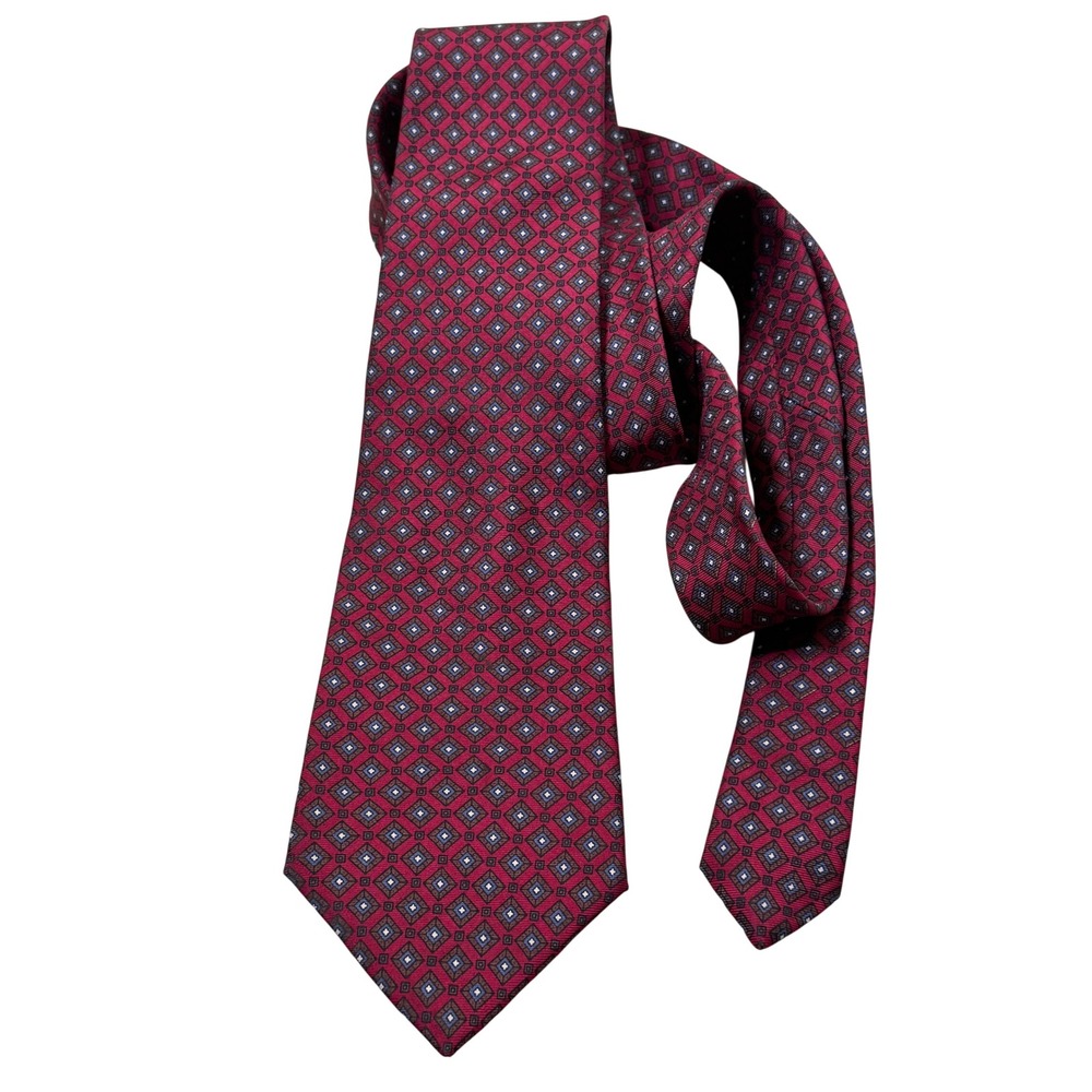 Vintage Oscar de la Renta Couture Tie Burgundy Geometric Foulard Designer